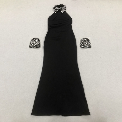 Kimshein Dry Clean Straight Knife Skirt Black Bandage Dress Nightclub Party Dress with Water Diamond Sleeveless Maxi Dress