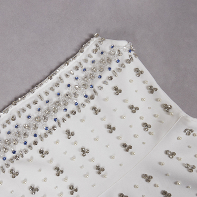 Figure-Flattering A-Line Mini Dress with Crystal Embellishments and Elegant Off-Shoulder Style