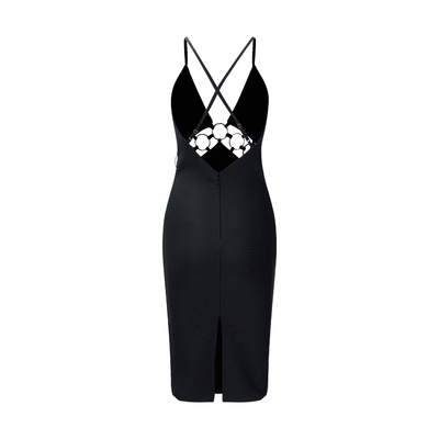 Stock/ SB3420 Bodycon Dress Summer Women's Deep V-neck Sexy Black Hollow Out Sexy Party Dress Nightclub Bandage Dress