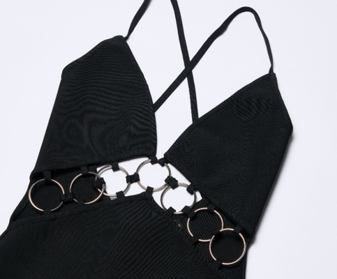 Stock/ SB3420 Bodycon Dress Summer Women's Deep V-neck Sexy Black Hollow Out Sexy Party Dress Nightclub Bandage Dress