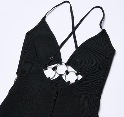Stock/ SB3420 Bodycon Dress Summer Women's Deep V-neck Sexy Black Hollow Out Sexy Party Dress Nightclub Bandage Dress