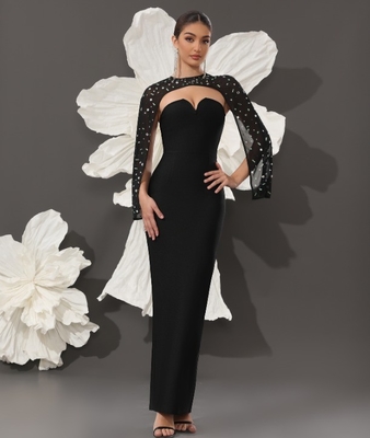 LS2644 Fashionable Women's Party Dress Elegant Beaded Crystal Rhinestone Bandage Dress for Formal Functions and Events