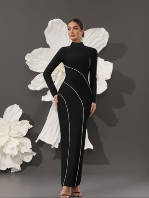 LS2643 Kimshein Crystal Bandage Dress Long-Sleeved Fashion Bodycon Dress for Women Custom Logo Print and Design Supported