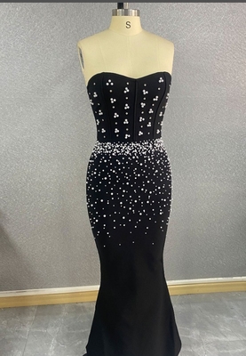 SB3423 Kimshein Women's Fashion Strapless Pearl Dress Long Evening Party Bandage Dress Model SB3423 in Spandex/Polyester