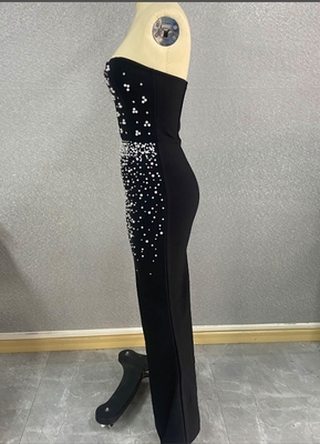 SB3423 Kimshein Women's Fashion Strapless Pearl Dress Long Evening Party Bandage Dress Model SB3423 in Spandex/Polyester