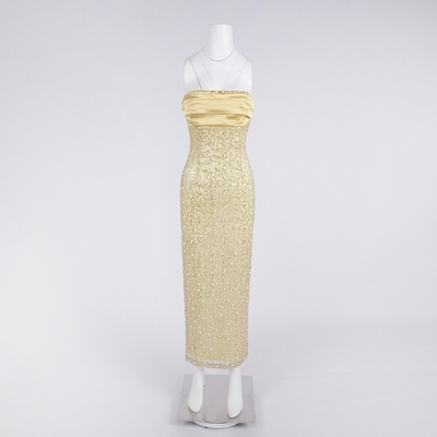 SB3449 Club Clothing Gold Sequin Off-Shoulder Sleeveless Maxi Dress Pearl Bodycon Party Dress for Chic and Trendy Look