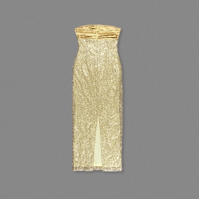 SB3449 Club Clothing Gold Sequin Off-Shoulder Sleeveless Maxi Dress Pearl Bodycon Party Dress for Chic and Trendy Look
