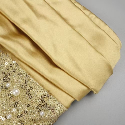 SB3449 Club Clothing Gold Sequin Off-Shoulder Sleeveless Maxi Dress Pearl Bodycon Party Dress for Chic and Trendy Look