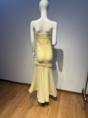 Elegant and Luxurious Women's Yellow Hollow Out Off-Shoulder Sleeveless Tight Summer Dress Other Popular Elements SB3446