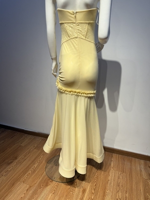 Elegant and Luxurious Women's Yellow Hollow Out Off-Shoulder Sleeveless Tight Summer Dress Other Popular Elements SB3446