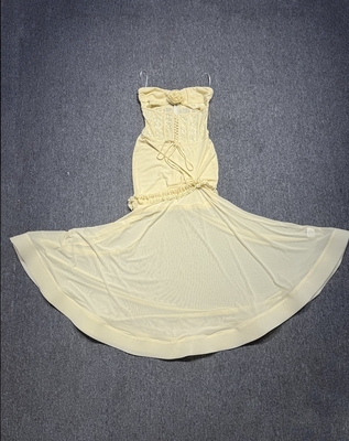 Elegant and Luxurious Women's Yellow Hollow Out Off-Shoulder Sleeveless Tight Summer Dress Other Popular Elements SB3446
