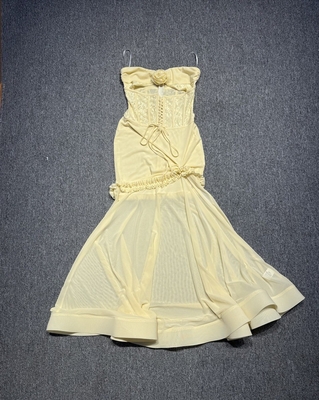 Elegant and Luxurious Women's Yellow Hollow Out Off-Shoulder Sleeveless Tight Summer Dress Other Popular Elements SB3446