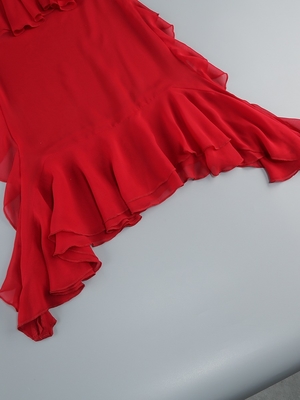 Kimshein Red Mesh Party Dress with See-through Design and Customizable Logo Placement