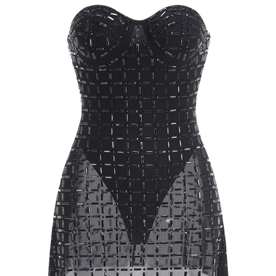 Polyester Mini Length Off-Shoulder Dress with Sheer Mesh and Rhinestone Embellishments Customizable Logo Position SB3445