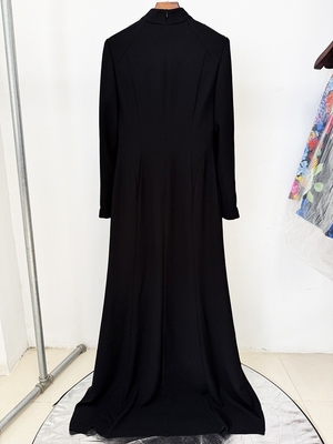 LS2646 Long Sleeve Women's Floor-Length Black Evening Dress Tight Fit and Elegant Pearl Pattern Design