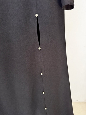 LS2646 Long Sleeve Women's Floor-Length Black Evening Dress Tight Fit and Elegant Pearl Pattern Design