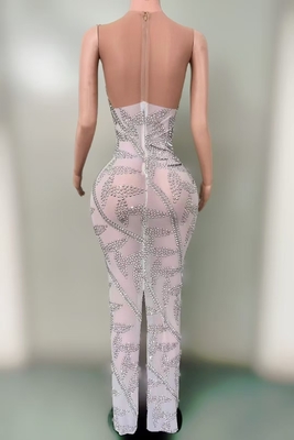 None AD2469 Fashionable and Sexy Handmade Beaded Dress Luxurious Elegant Summer White Crystal Floral Dress for Women