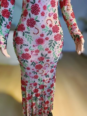 Women's Latest Fashion Party Dress with Crystal Embellishments and Mesh Fabric in Floor-Length Design