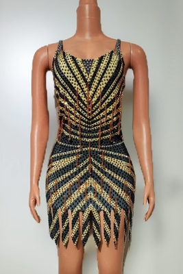 AD2502 Summer Sleeveless Mini Dress Sparkling and Seductive Nightclub Mesh Dress with Beaded Crystal Custom Logo/Graphic