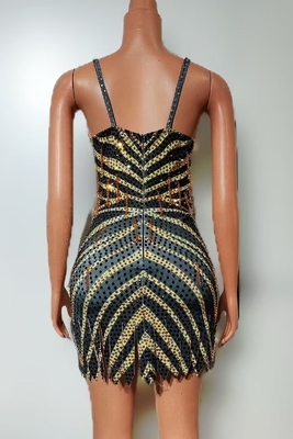 AD2502 Summer Sleeveless Mini Dress Sparkling and Seductive Nightclub Mesh Dress with Beaded Crystal Custom Logo/Graphic