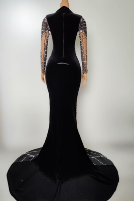 None Printing Method AD2496 Elegant and Glamorous Women's Evening Gown Shimmering Crystal Long Dress