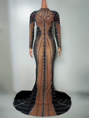 None Printing Method AD2496 Elegant and Glamorous Women's Evening Gown Shimmering Crystal Long Dress