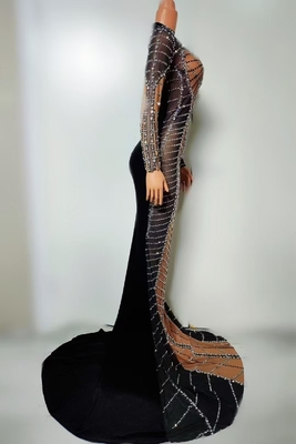 None Printing Method AD2496 Elegant and Glamorous Women's Evening Gown Shimmering Crystal Long Dress