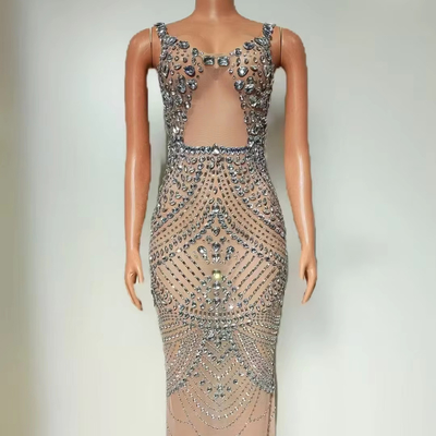 KIMSHEIN AD2526 Luxury Sleeveless Fashion Crystal Dress Women's Rhinestone Dress for Dance Party Banquet Evening Dress