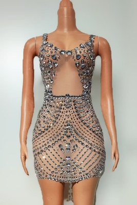 KIMSHEIN AD2526 Luxury Sleeveless Fashion Crystal Dress Women's Rhinestone Dress for Dance Party Banquet Evening Dress