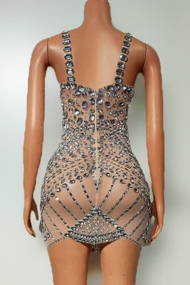 KIMSHEIN AD2526 Luxury Sleeveless Fashion Crystal Dress Women's Rhinestone Dress for Dance Party Banquet Evening Dress