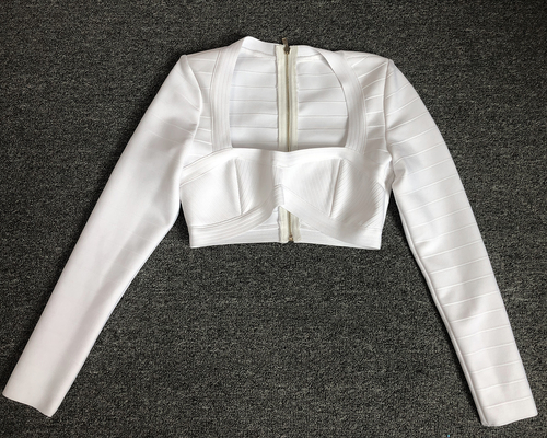 SS2308 White Bandage Long Sleeve Mini Skirt Set for Women 300g Fabric Weight a Perfect Addition to Your Wardrobe