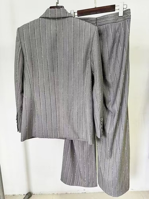 SR2385 Women's end Luxury Long Suit Two-piece Striped Spring Crystal Set for Office Formal Wear Elegant and Sophisticated
