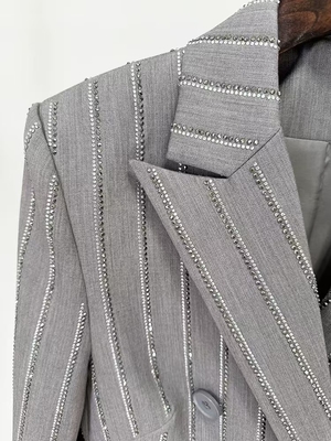 SR2385 Women's end Luxury Long Suit Two-piece Striped Spring Crystal Set for Office Formal Wear Elegant and Sophisticated