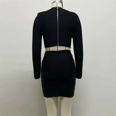SR2384 Bandage 2-Piece Set Long Sleeve Luxury Crystal Flower Evening Mini Dress Suit for Sophisticated Functions