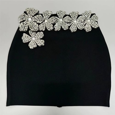 SR2384 Bandage 2-Piece Set Long Sleeve Luxury Crystal Flower Evening Mini Dress Suit for Sophisticated Functions