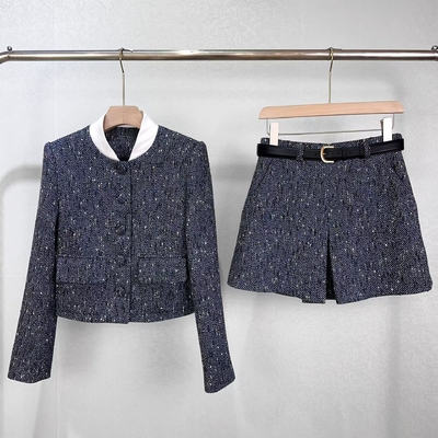 SR2381 Women's Spring/Autumn Dress Suit Including Long-Sleeved Blazer and Dress Set in Polyester/Cotton Material