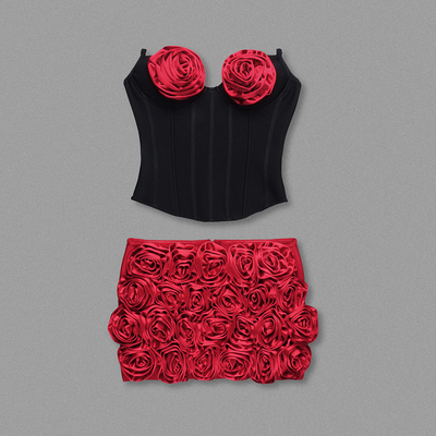 Short Length Strapless Neckline Kimshein SS2373 Fashionable Women's Luxurious 3D Flower Bandage Set