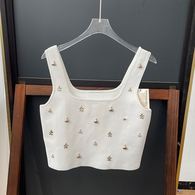 Short Top Length KD2245 Women's Summer Sexy Girl Knitted Top and Skirt Set with Floral Pattern