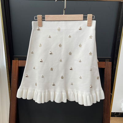 Short Top Length KD2245 Women's Summer Sexy Girl Knitted Top and Skirt Set with Floral Pattern