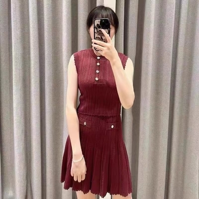 Kimshein Fashionable Solid Color Girl's Sleeveless Top and Skirt Knitted Bell-Bottom Pants Two-Piece Set for Trendy Girls