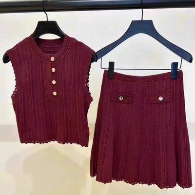 Kimshein Fashionable Solid Color Girl's Sleeveless Top and Skirt Knitted Bell-Bottom Pants Two-Piece Set for Trendy Girls