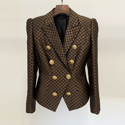 Polyester Filled BA2294 Women's Elegant Double Breasted Suit Jacket with Personalized Coat of Arms and V-Neck Collar