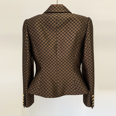 Polyester Filled BA2294 Women's Elegant Double Breasted Suit Jacket with Personalized Coat of Arms and V-Neck Collar