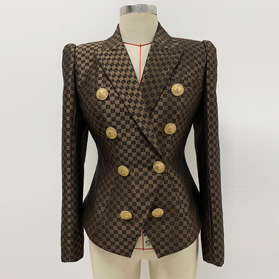 Polyester Filled BA2294 Women's Elegant Double Breasted Suit Jacket with Personalized Coat of Arms and V-Neck Collar