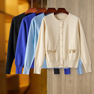 BLAZER BA2242 Spring Women's Round Neck Long Sleeve Knit Top Elegant Shirt Wool Cardigan Must-Have for Every Wardrobe