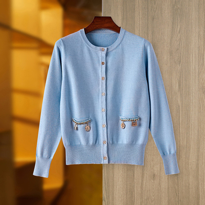 BLAZER BA2242 Spring Women's Round Neck Long Sleeve Knit Top Elegant Shirt Wool Cardigan Must-Have for Every Wardrobe