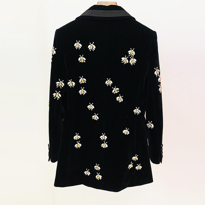 Winter Women's Fashion BA2248 Trendy Diamond Suit Jacket and Velvet Dress with Polyester Filling