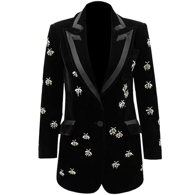 Winter Women's Fashion BA2248 Trendy Diamond Suit Jacket and Velvet Dress with Polyester Filling