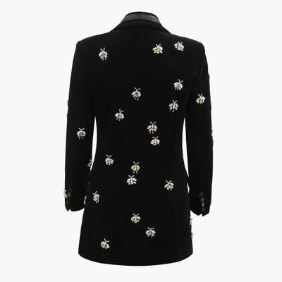Winter Women's Fashion BA2248 Trendy Diamond Suit Jacket and Velvet Dress with Polyester Filling