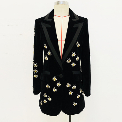 Winter Women's Fashion BA2248 Trendy Diamond Suit Jacket and Velvet Dress with Polyester Filling